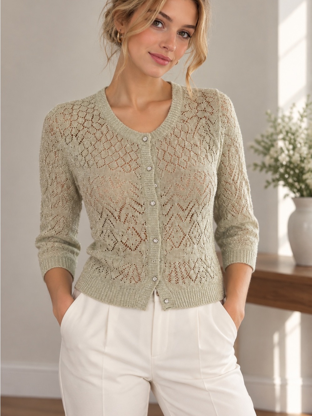 Vintage S Juniors Rampage Cardigan Metallic Gold Y2K Romantic Dianty Fairy Knit